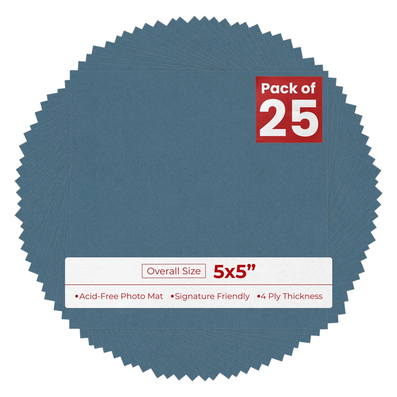 Steel Blue 5x5 Inch Uncut Mat Board - Blank Sheets, No Opening